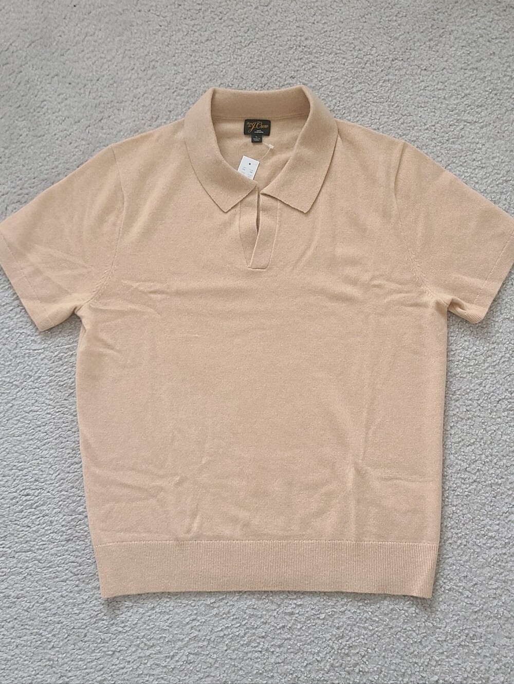 NWT J.Crew Men's 100% Cashmere Short Sleeve Johnny-Collar Sweater Polo - Large